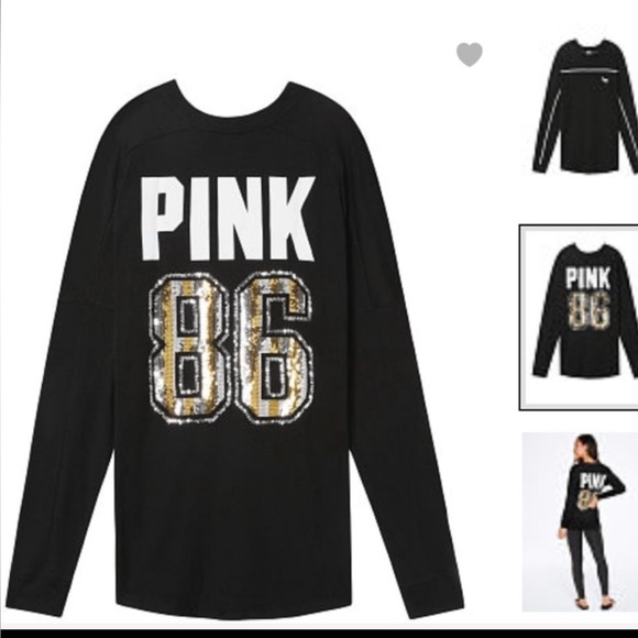 VS PINK SEQUIN BLING VARSITY LONG SLEEVE TEE SZ SM - Picture 1 of 5